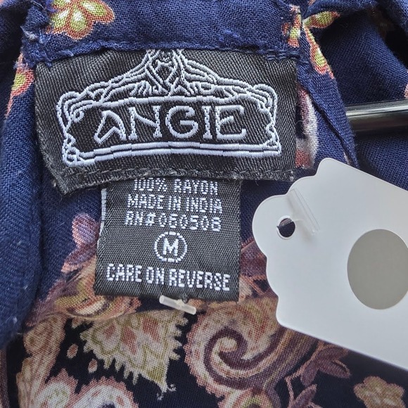 Angie Paisley Mini Dress Womens Medium Navy Blue Boho T-Back Rayon Festival - Picture 4 of 5
